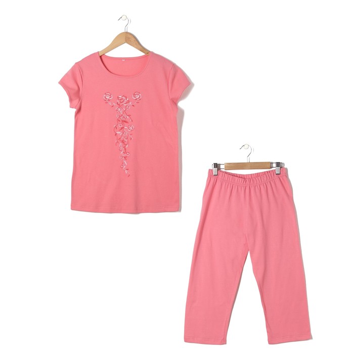 Пижама женская (футболка, бриджи) Вьюнок цвет коралл, р-р 48