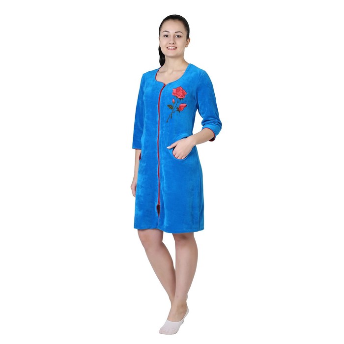 Халат женский на молнии Барбара цвет василек, р-р 48