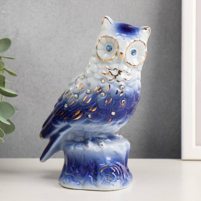Сувенир керамика "Мудрый филин" синий стразы 17,5х10х7 см