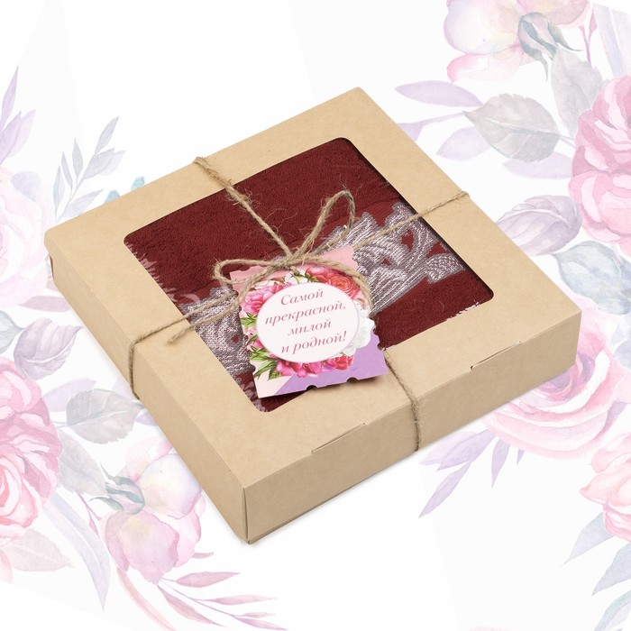 Полотенце подарочное "Этель" Для женщин, бордовый 70х140 см бамбук, 450 г/м²