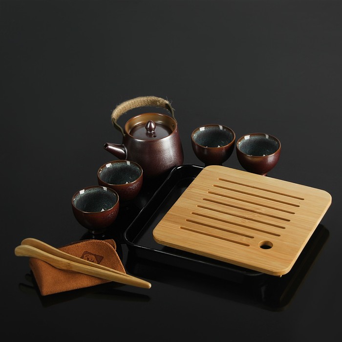 Набор для чайной церемонии "Тянива", 8 предметов: чайник, 4 чашки, щипцы, салфеточка, подставка