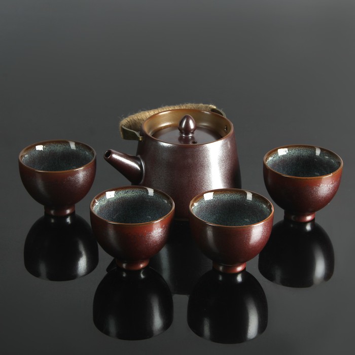 Набор для чайной церемонии "Тянива", 8 предметов: чайник, 4 чашки, щипцы, салфеточка, подставка