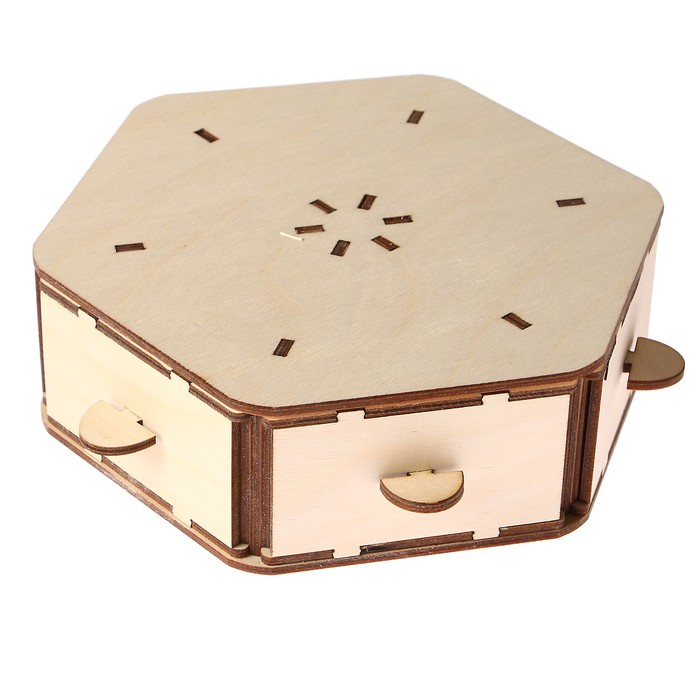 Шкатулка из фанеры "Шестигранная №4" с ящиками 20х20х5 см
