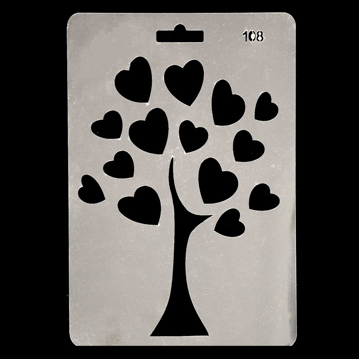 Трафарет пластик "Дерево с сердечками" 20х14 см