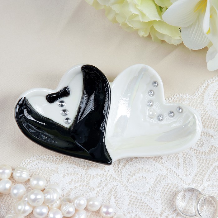 Блюдце для колец "Жених и невеста", фарфор, 13x7x3см