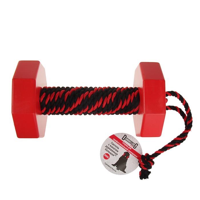 Снаряд для апортировки с канатом Dumbbelldog wood большой, дерево, 1000 г, красный