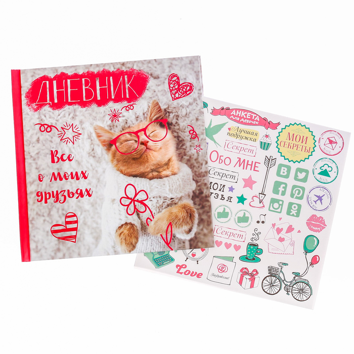 Анкета для девочек с наклейками "Всё о моих друзьях", 14,5 х 14,5 см, твёрдая обложка, 20 страниц