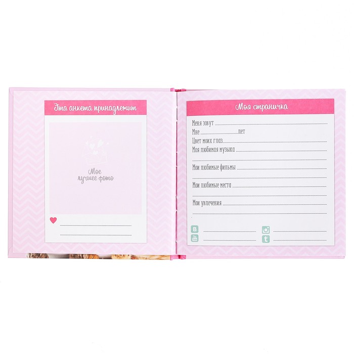 Анкета для девочек с наклейками "Мои друзья", 14,5 х 14,5 см, твёрдая обложка, 20 страниц