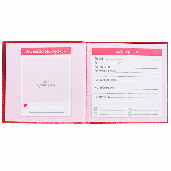 Анкета для девочек с наклейками "Мои секреты", 14,5 х 14,5 см, твёрдая обложка, 20 страниц