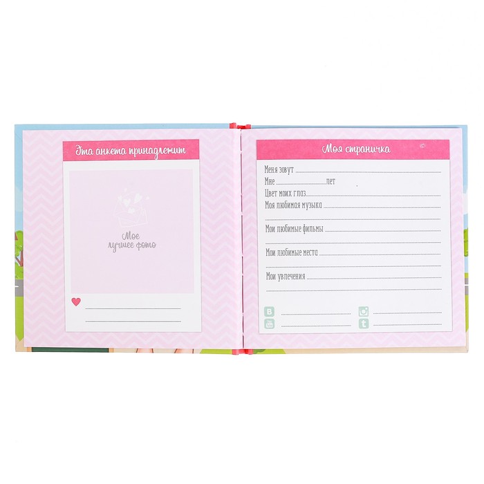 Анкета для девочек с наклейками "Мои школьные друзья", 14,5 х 14,5 см, твёрдая обложка, 20 страниц