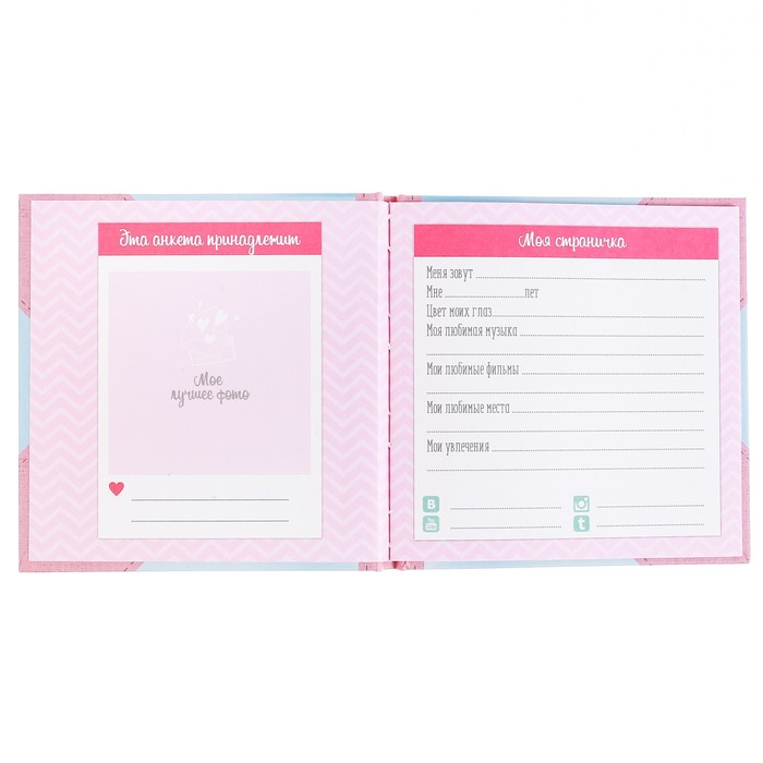 Анкета для девочек с наклейками "Моя анкета", 14,5 х 14,5 см, твёрдая обложка, 20 страниц
