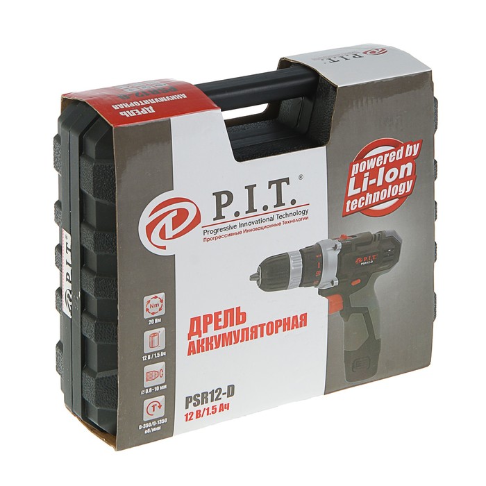 Дрель-шуруповерт P.I.T. PSR 12-D, 2 Li аккумулятора., 12 В, 20 Нм, 1.5 Ач, кейс
