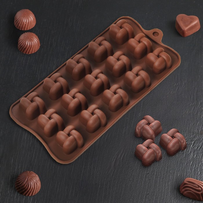 Форма для льда и шоколада "Плетенка", 15 ячеек, цвет шоколад