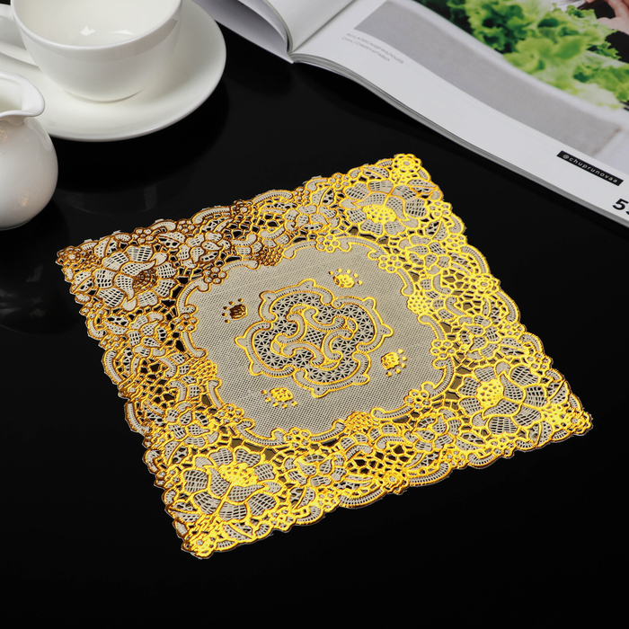 Салфетка ажурная ПВХ 20x20 "Букет" золото