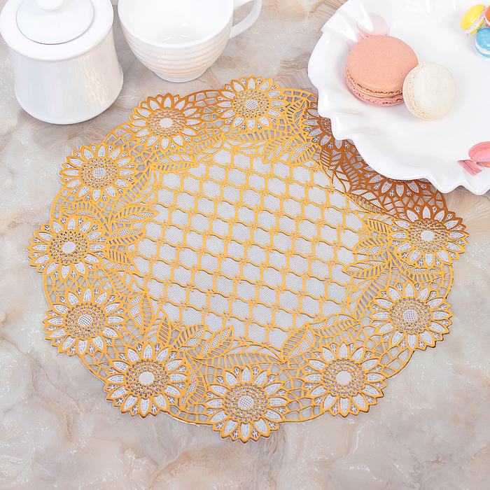 Салфетка ажурная ПВХ d30 см "Подсолнухи" золото