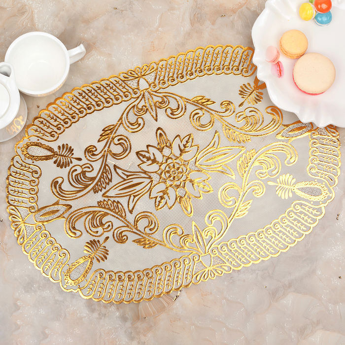 Салфетка ажурная ПВХ 45х30 см "Геральдика" золото