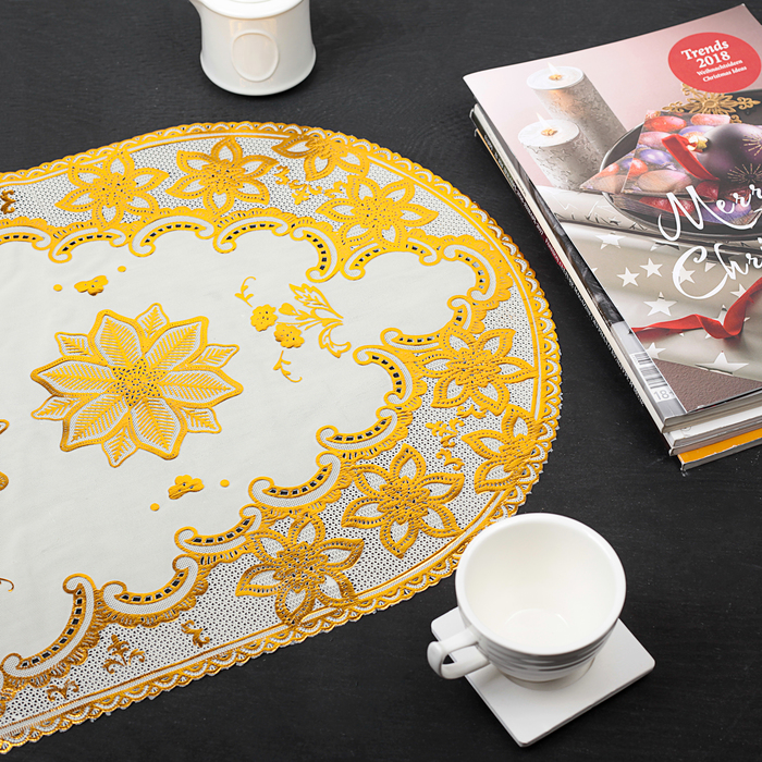 Салфетка ажурная ПВХ 84х40 см "Омела" золото