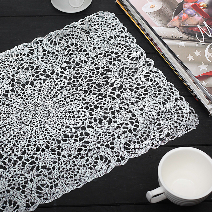 Салфетка ажурная ПВХ 45х30 см серебро