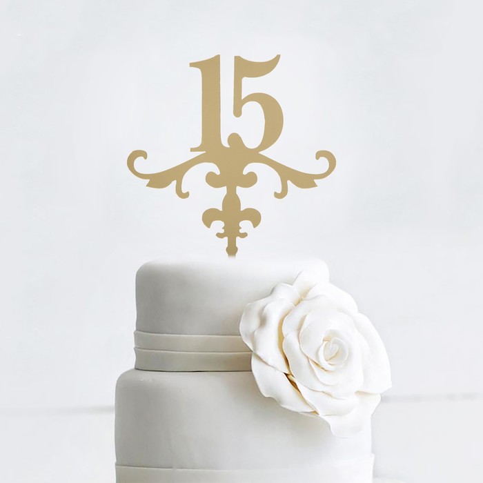 Топпер на торт "15" 13х18 см, цвет золото