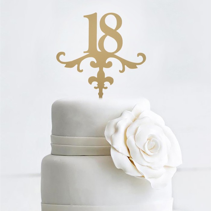 Топпер на торт "18" 13х18 см, цвет золото