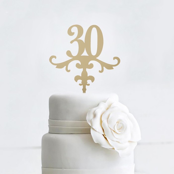 Топпер на торт "30" 13х18 см, цвет золото