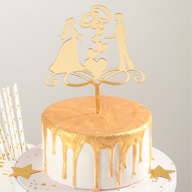 Топпер на торт «обручальные кольца», 13×18 см, цвет золото Ош