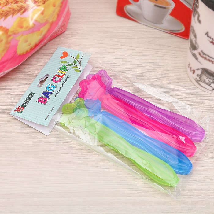 Набор зажимов для пакета 13 см, 4 шт, цвет МИКС