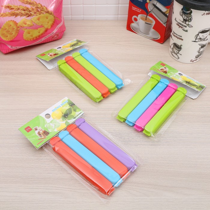 Набор зажимов для пакета 11 см, 4 шт, цвет МИКС