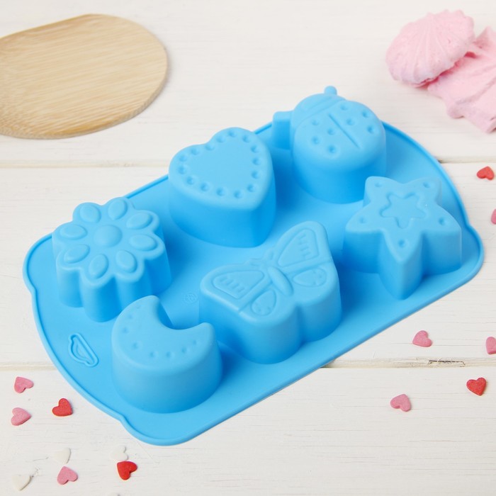 Форма для выпечки "Звезда, месяц, сердце, бабочка", 6 ячеек, цвета МИКС