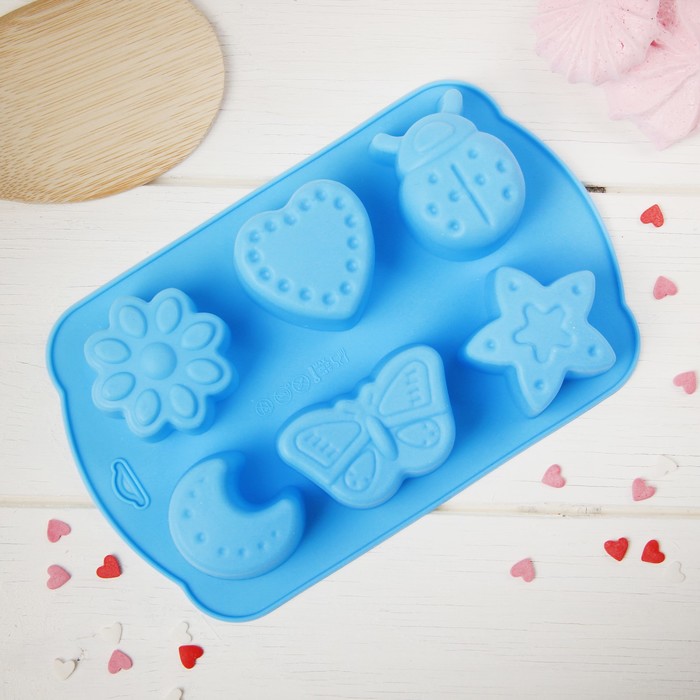 Форма для выпечки "Звезда, месяц, сердце, бабочка", 6 ячеек, цвета МИКС