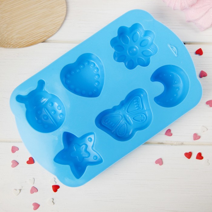 Форма для выпечки "Звезда, месяц, сердце, бабочка", 6 ячеек, цвета МИКС