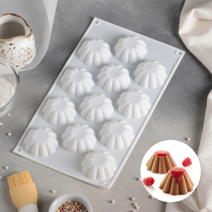 Форма для выпечки и муссовых десертов "Ромашка", 12 ячеек, цвет белый