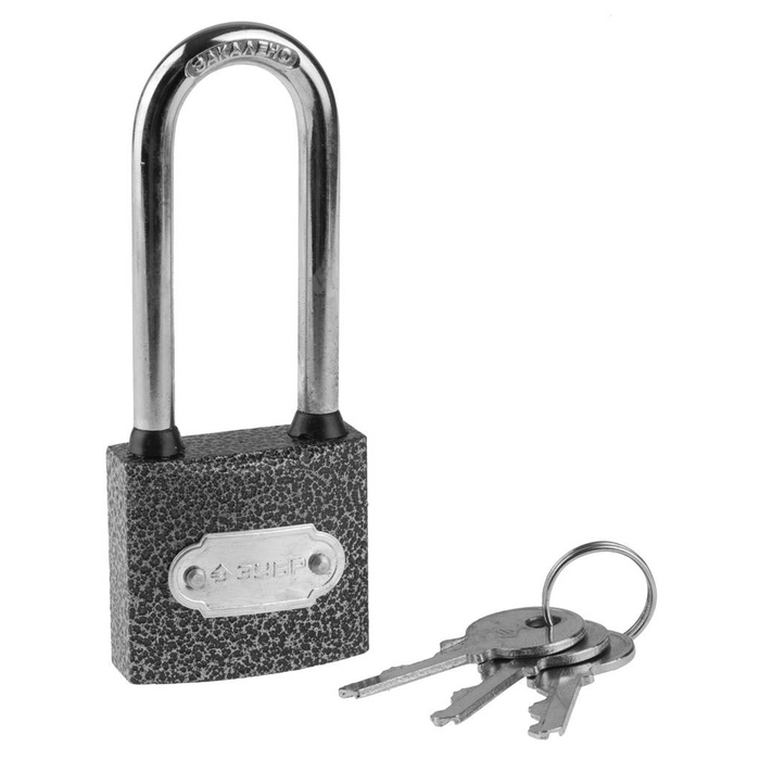 Замок навесной "ЗУБР" МАСТЕР, 38 мм, металлический корпус, удлиненная закаленная дужка