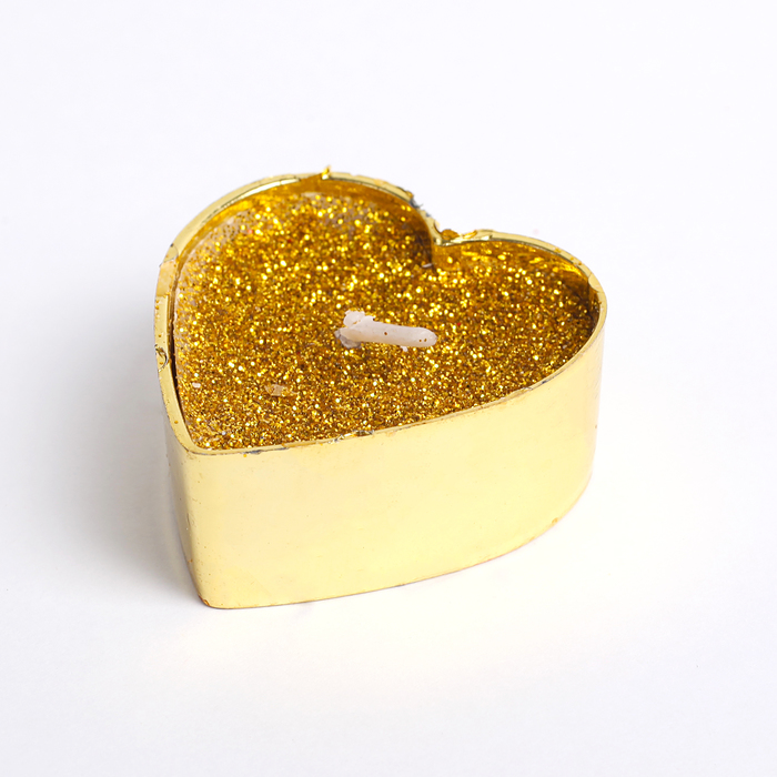 Свеча в гильзе 1шт "Сердце", золотая блёстка