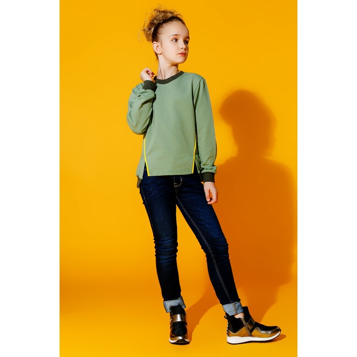 Джемпер-толстовка для девочки "Лазер", рост 146-152 см, цвет хаки 1075