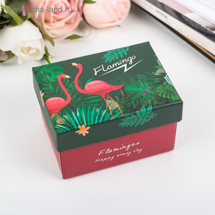 Подарочные коробки Коробка подарочная Фламинго, красно-зелёный, 10 х 7,5 х 6,5 см