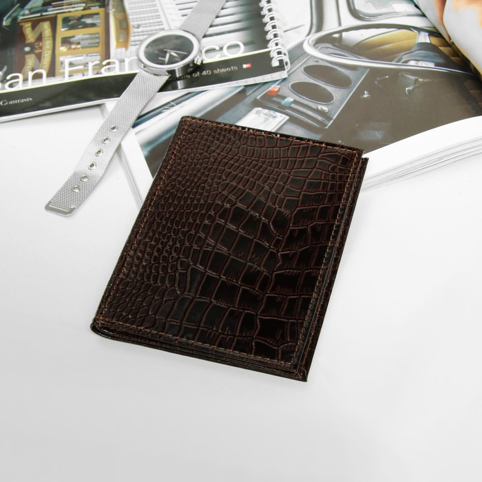 Обложка для автодокументов и паспорта, аллигатор коньяк