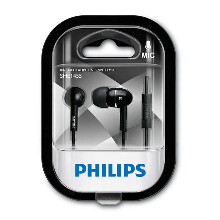 Гарнитура Philips she 1455BK, вкладыши вакуумные, черная