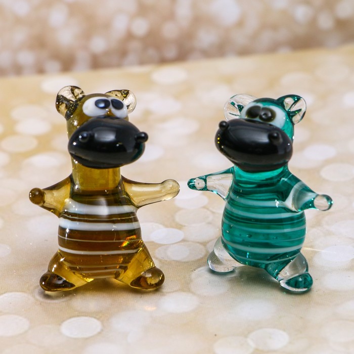 Сувенир стекло средняя фигурка "Бегемот" 4х2,5х2,5 см МИКС