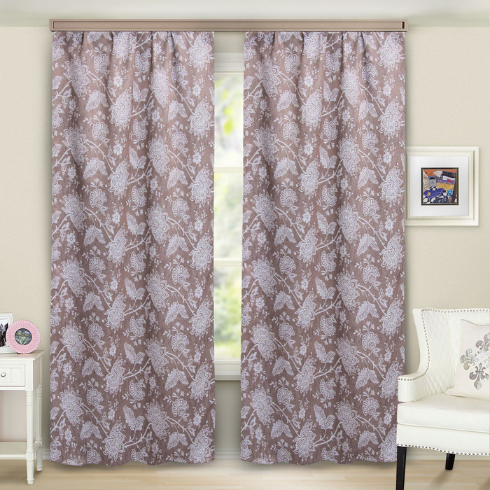 Шторы портьерные блэкаут "Флористика" коричневый 135х260 см, 2шт/компл.100% п/э