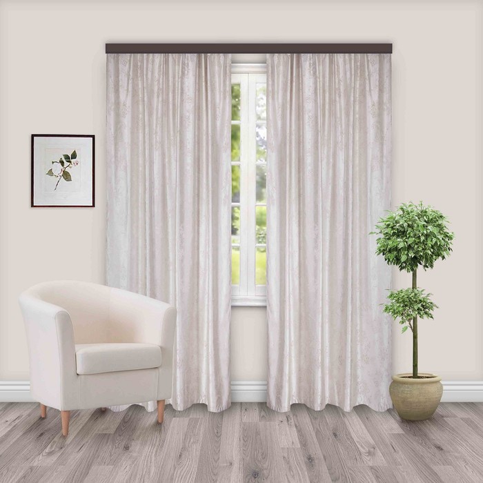 Шторы портьерные жаккард "Камелия" молочный 190х260 см, 2шт/компл.100% п/э