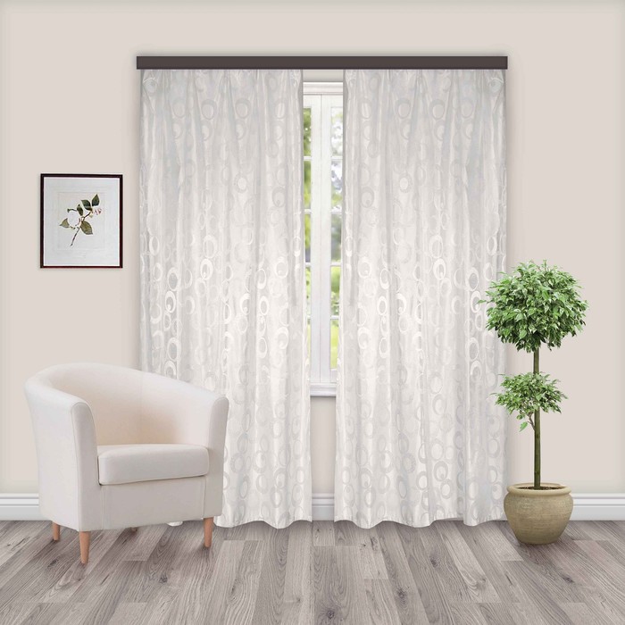 Шторы портьерные жаккард "Кольца" молочный 190х260 см, 2шт/компл.100% п/э