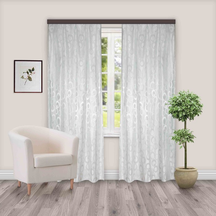 Шторы портьерные жаккард "Кольца" фисташка 190х260 см, 2шт/компл.100% п/э