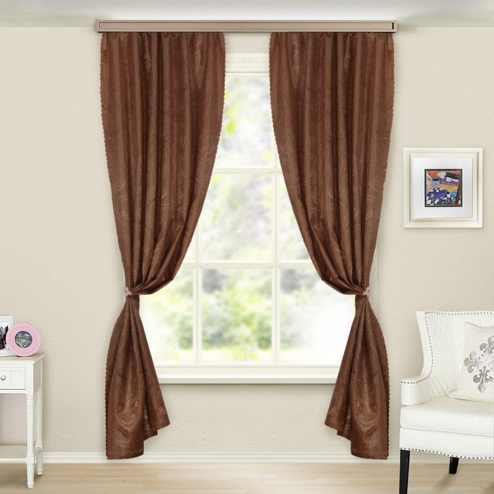 Шторы портьерные "Жаккард"листья шоколад 150х260 см, 2шт/компл.100% п/э