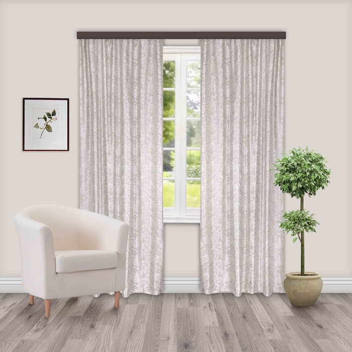 Шторы портьерные жаккард "Мрамор" темно- бежевый 190х260 см, 2шт/компл.100% п/э