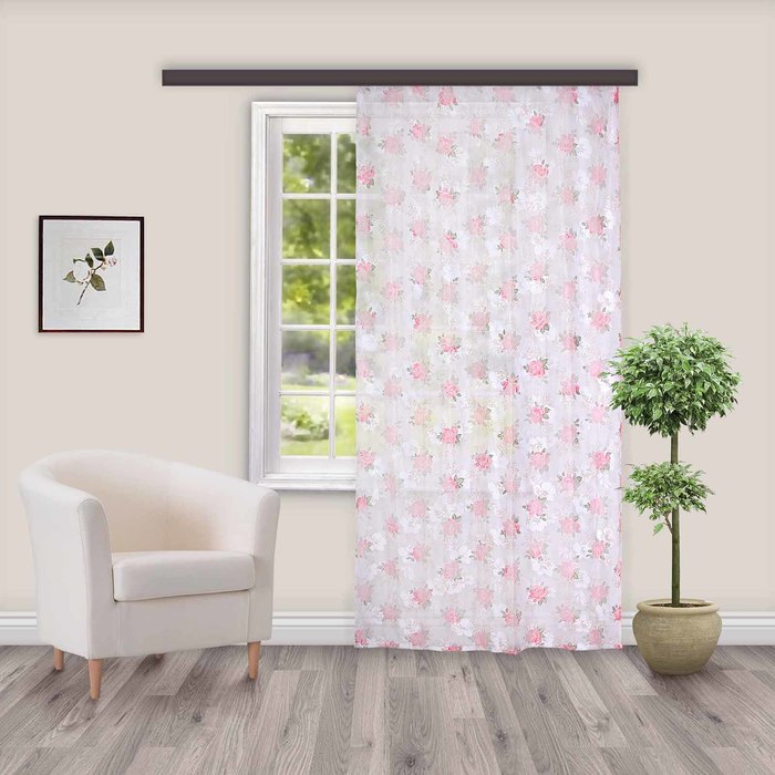 Штора Тюль "Летний сад" красный 145х260 см, 1шт/компл.100% п/э