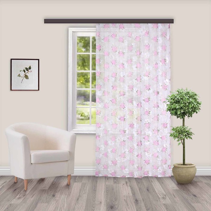 Штора Тюль "Летний сад" розовый 145х260 см, 1шт/компл.100% п/э