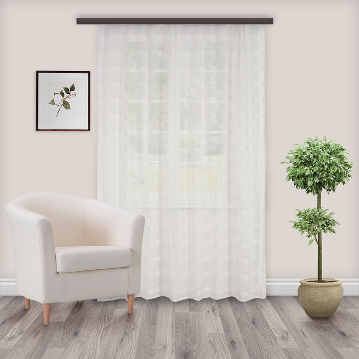 Штора-тюль «Весна», жаккард, 150 × 260 см, п/э (100 %), цвет молочный, 1 шт./компл.