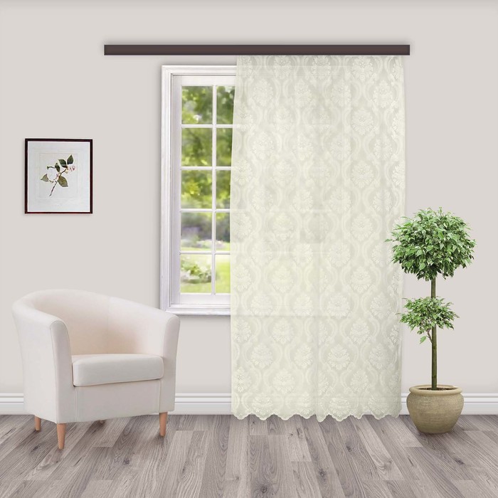 Штора Тюль жаккард Вензель цветочный 150х260 см, цв. молочный, 100% п/э