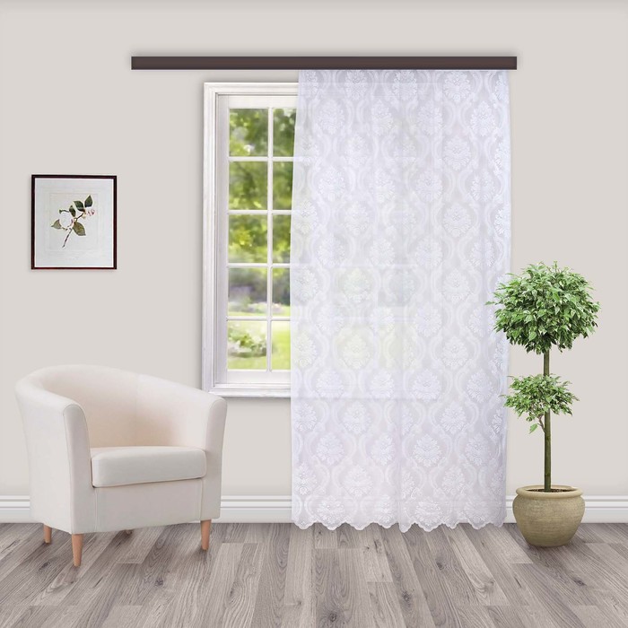 Штора Тюль жаккард "Вензель цветочный" белый 260х300 см 1шт/компл.100% п/э